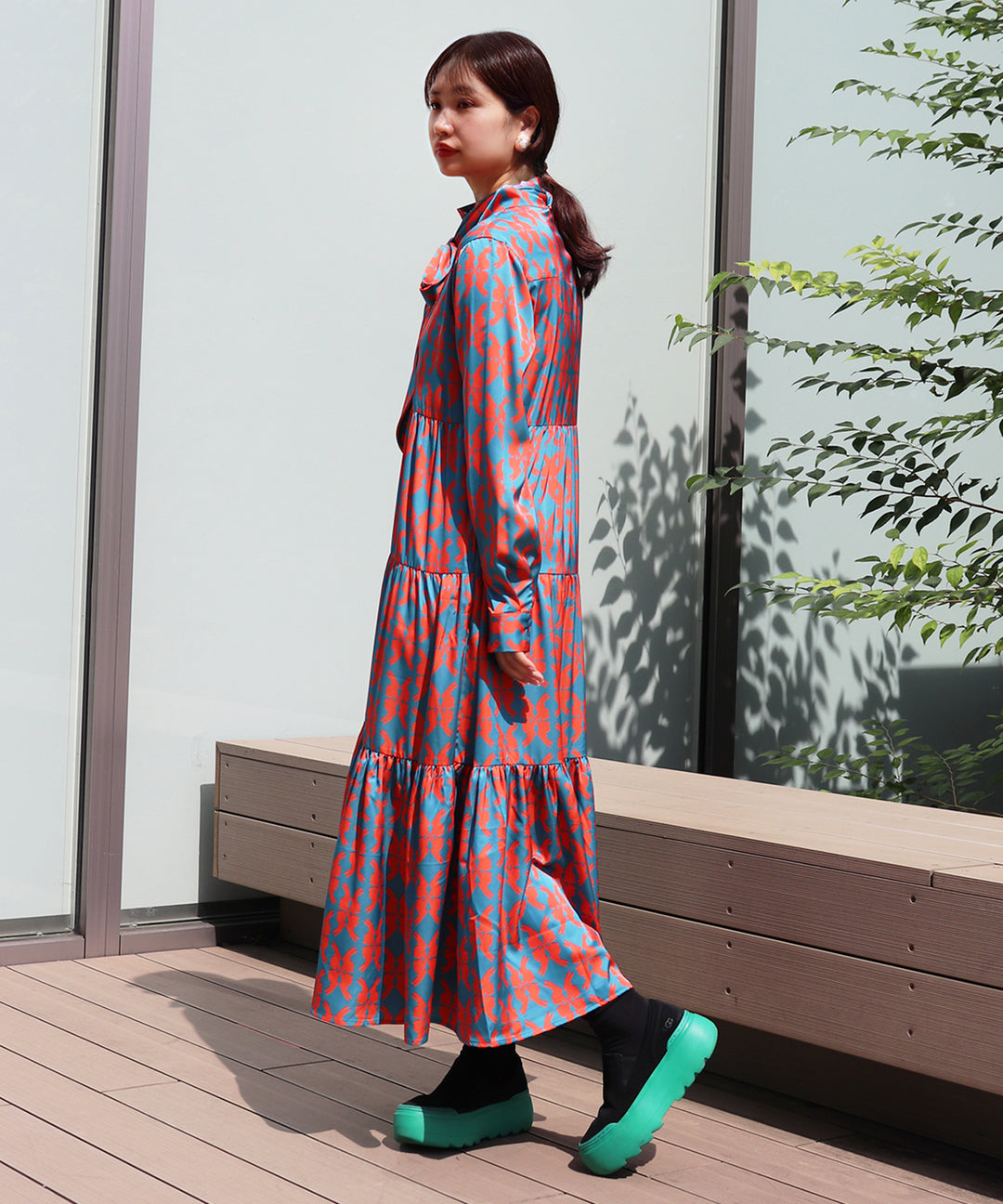 lucky charm ribbon set print dress(静電気防止機能付き)