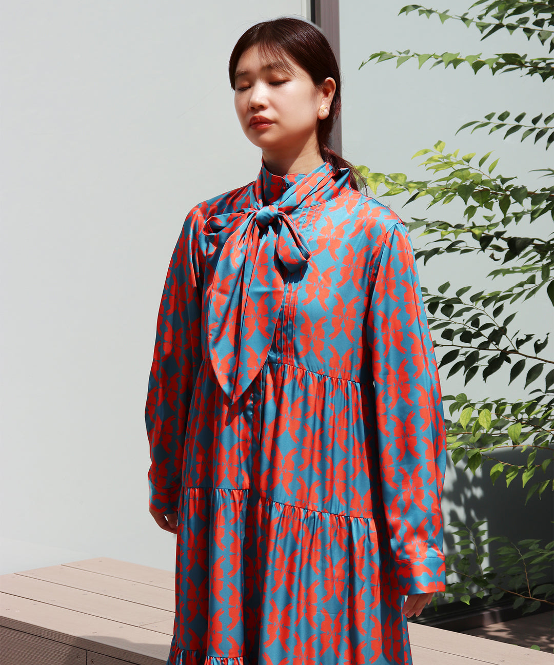 lucky charm ribbon set print dress(静電気防止機能付き)