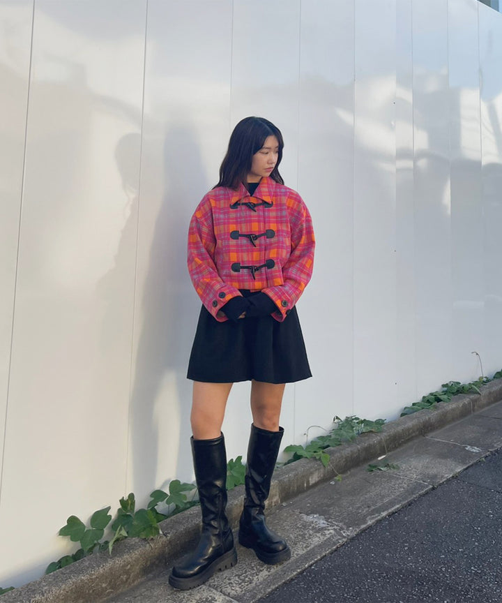 ショートダッフルチェックコート
